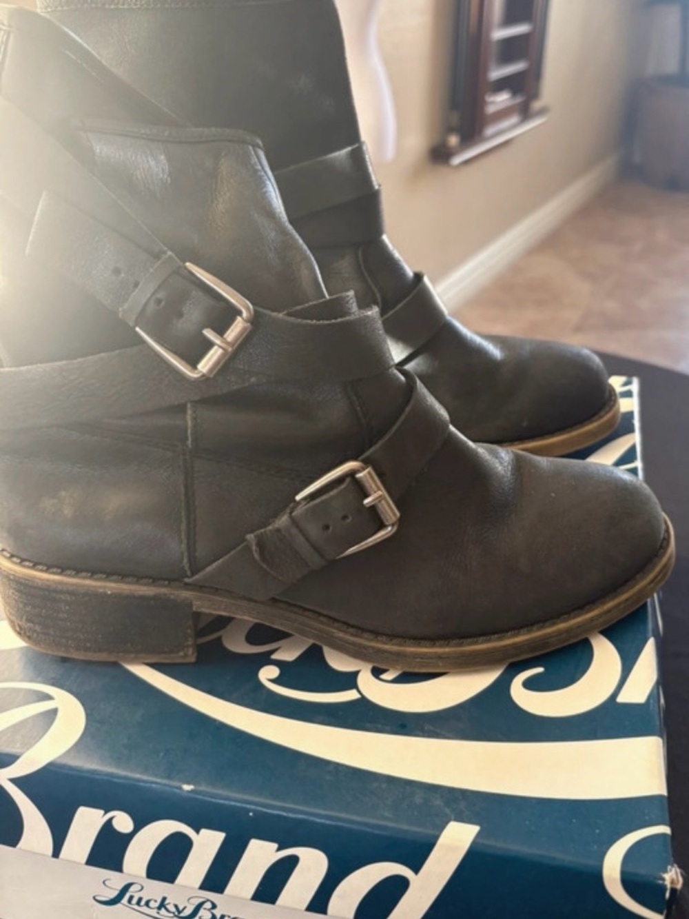 Lucky Brand Black Leather Buckle Ankle Booties